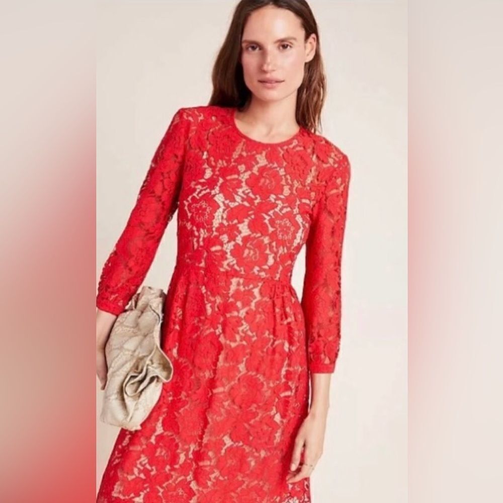 Anthropologie MARE MARE Red Persephone Lace Mini Dress Size Small New w/Tags NWT